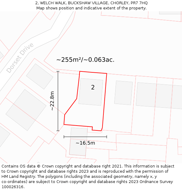 2, WELCH WALK, BUCKSHAW VILLAGE, CHORLEY, PR7 7HQ: Plot and title map