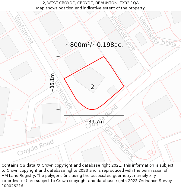 2, WEST CROYDE, CROYDE, BRAUNTON, EX33 1QA: Plot and title map