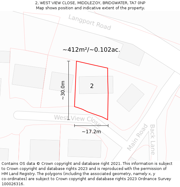 2, WEST VIEW CLOSE, MIDDLEZOY, BRIDGWATER, TA7 0NP: Plot and title map