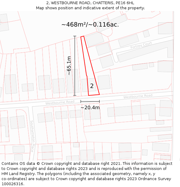 2, WESTBOURNE ROAD, CHATTERIS, PE16 6HL: Plot and title map