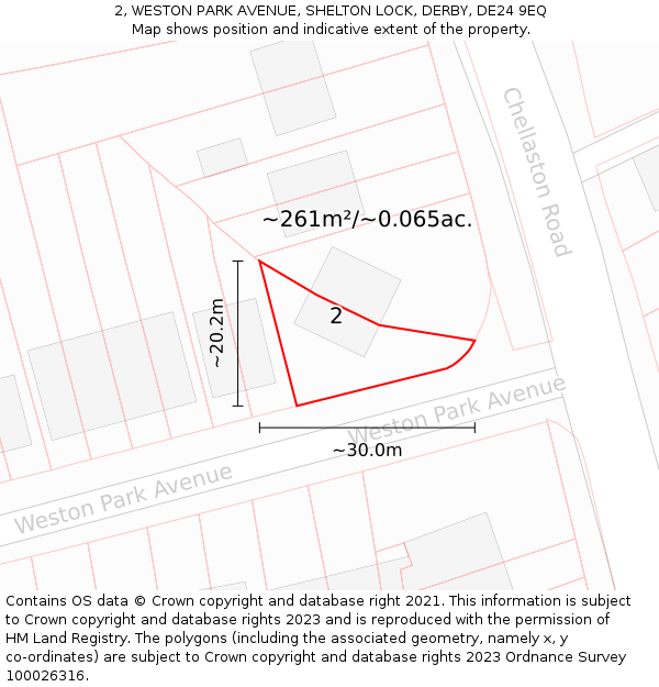 2, WESTON PARK AVENUE, SHELTON LOCK, DERBY, DE24 9EQ: Plot and title map