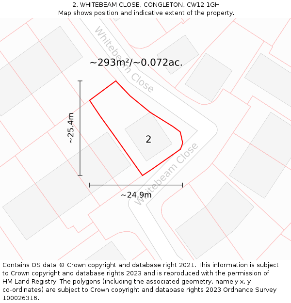 2, WHITEBEAM CLOSE, CONGLETON, CW12 1GH: Plot and title map
