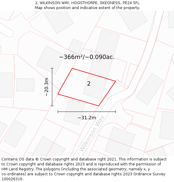 2, WILKINSON WAY, HOGSTHORPE, SKEGNESS, PE24 5FL: Plot and title map