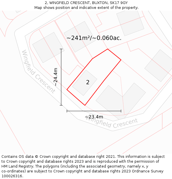 2, WINGFIELD CRESCENT, BUXTON, SK17 9GY: Plot and title map