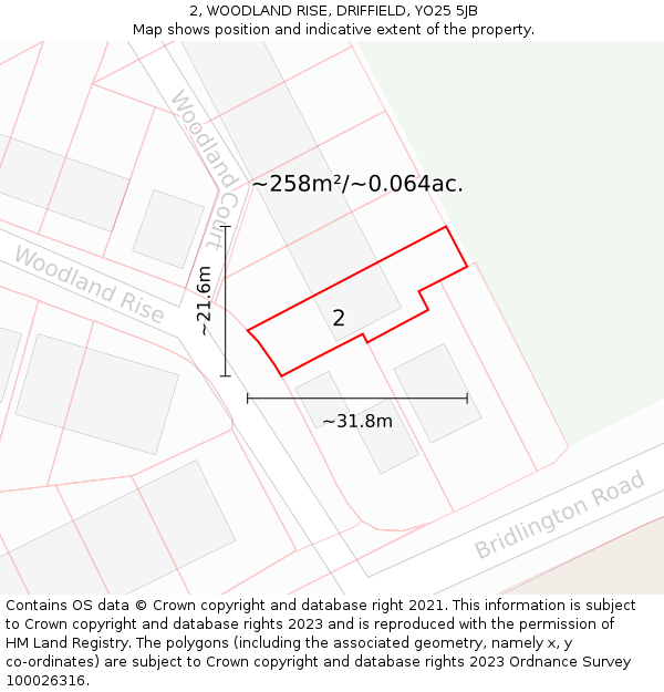 2, WOODLAND RISE, DRIFFIELD, YO25 5JB: Plot and title map