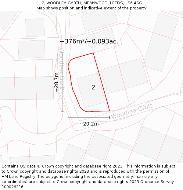 2, WOODLEA GARTH, MEANWOOD, LEEDS, LS6 4SG: Plot and title map
