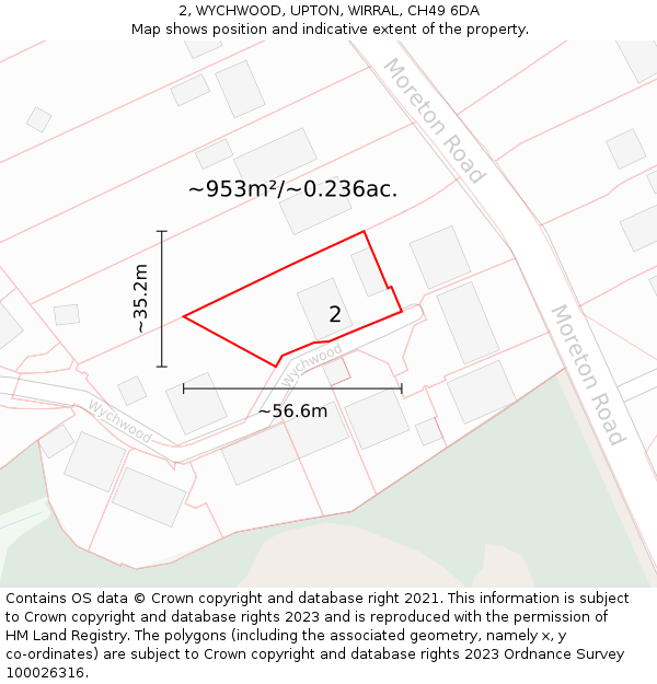 2, WYCHWOOD, UPTON, WIRRAL, CH49 6DA: Plot and title map