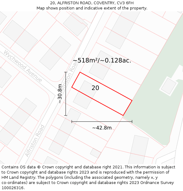 20, ALFRISTON ROAD, COVENTRY, CV3 6FH: Plot and title map