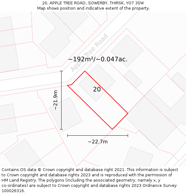 20, APPLE TREE ROAD, SOWERBY, THIRSK, YO7 3SW: Plot and title map