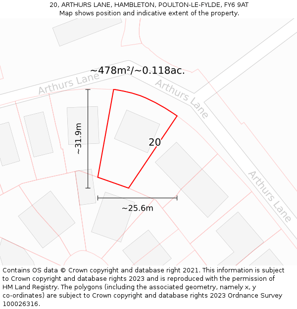 20, ARTHURS LANE, HAMBLETON, POULTON-LE-FYLDE, FY6 9AT: Plot and title map
