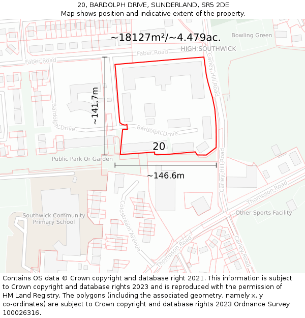 20, BARDOLPH DRIVE, SUNDERLAND, SR5 2DE: Plot and title map