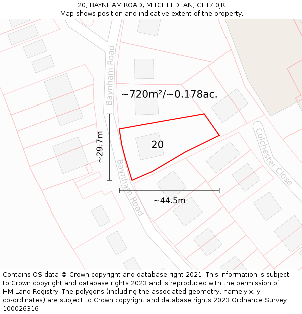 20, BAYNHAM ROAD, MITCHELDEAN, GL17 0JR: Plot and title map