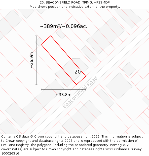 20, BEACONSFIELD ROAD, TRING, HP23 4DP: Plot and title map