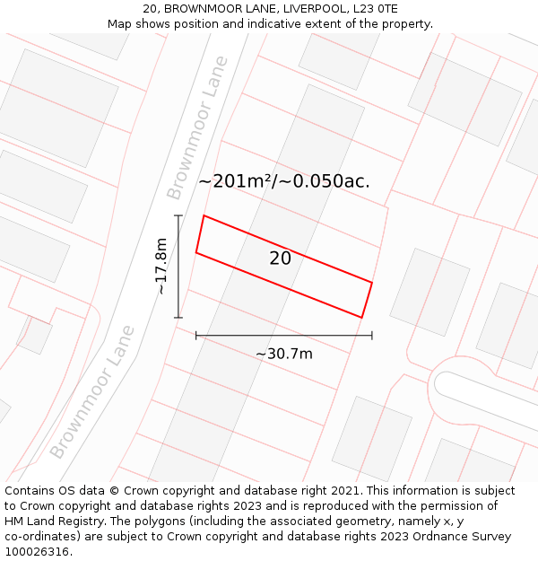 20, BROWNMOOR LANE, LIVERPOOL, L23 0TE: Plot and title map
