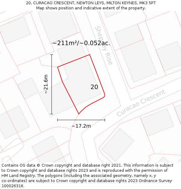 20, CURACAO CRESCENT, NEWTON LEYS, MILTON KEYNES, MK3 5PT: Plot and title map