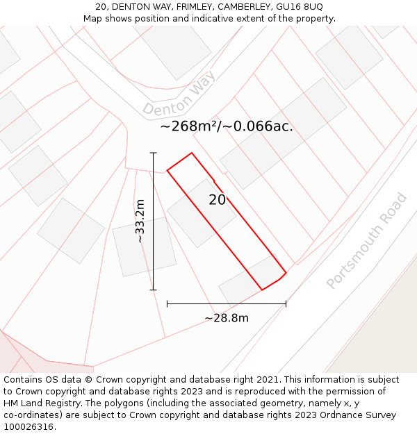 20, DENTON WAY, FRIMLEY, CAMBERLEY, GU16 8UQ: Plot and title map