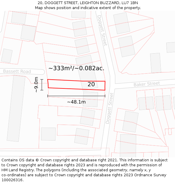 20, DOGGETT STREET, LEIGHTON BUZZARD, LU7 1BN: Plot and title map