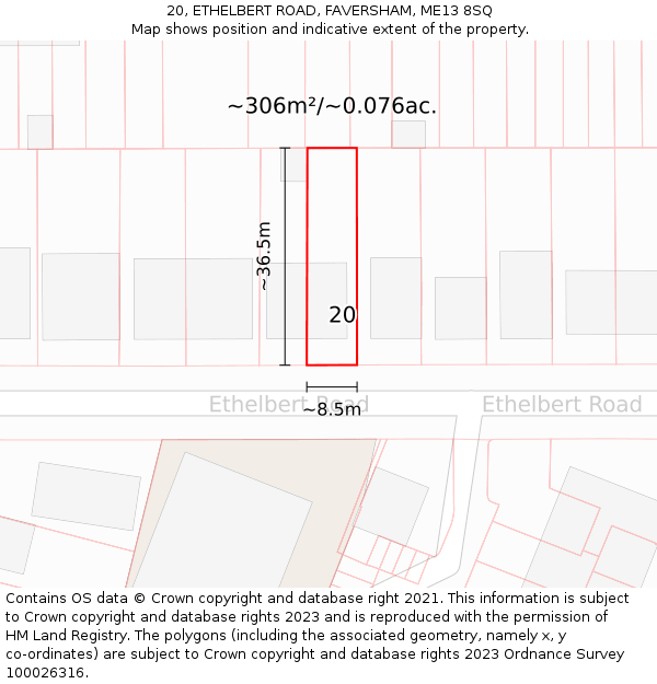 20, ETHELBERT ROAD, FAVERSHAM, ME13 8SQ: Plot and title map