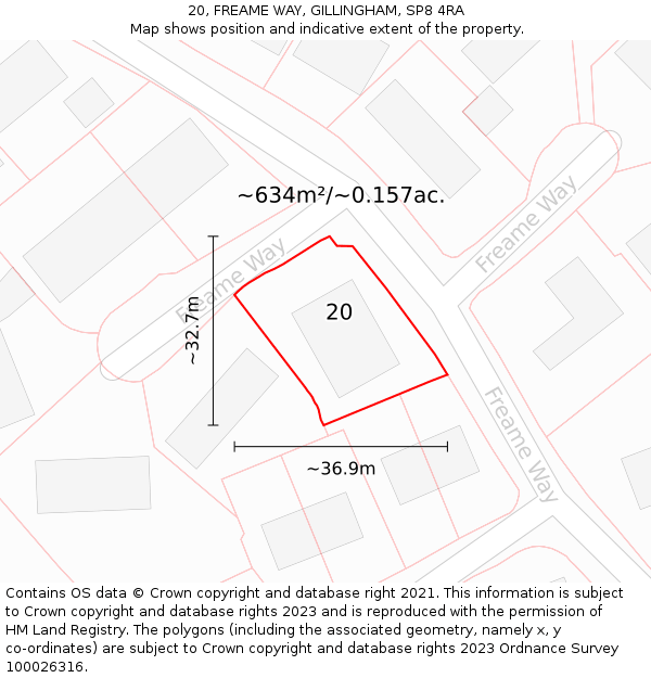 20, FREAME WAY, GILLINGHAM, SP8 4RA: Plot and title map