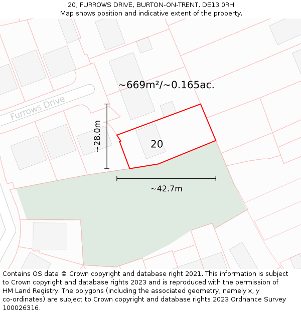 20, FURROWS DRIVE, BURTON-ON-TRENT, DE13 0RH: Plot and title map