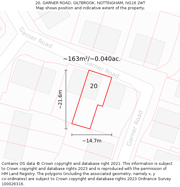 20, GARNER ROAD, GILTBROOK, NOTTINGHAM, NG16 2WT: Plot and title map