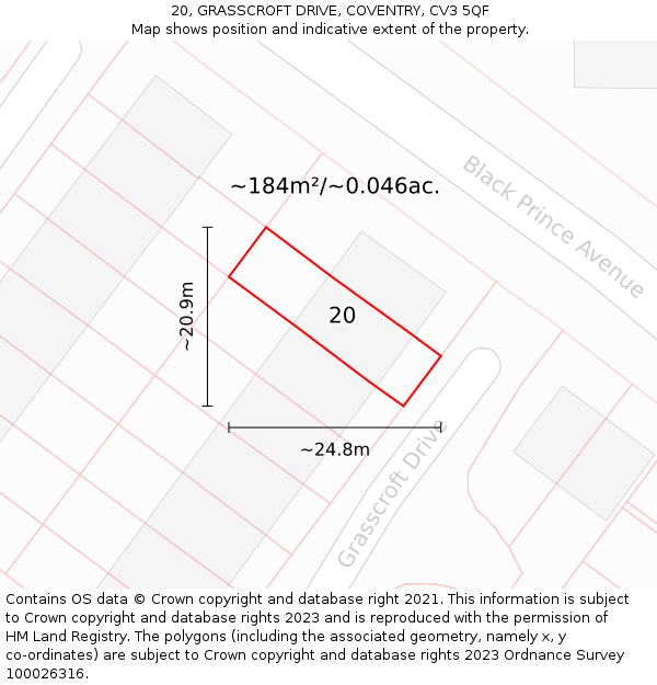 20, GRASSCROFT DRIVE, COVENTRY, CV3 5QF: Plot and title map
