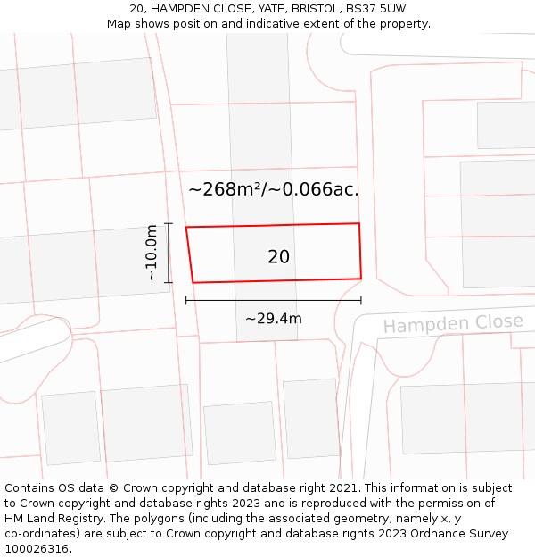 20, HAMPDEN CLOSE, YATE, BRISTOL, BS37 5UW: Plot and title map