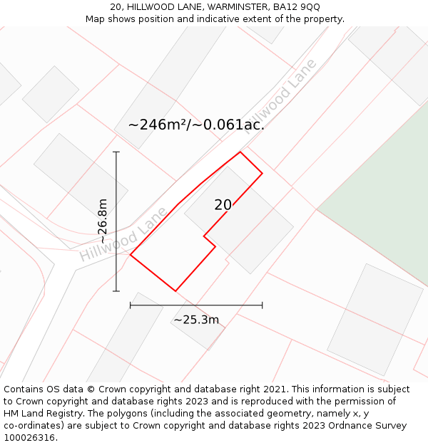 20, HILLWOOD LANE, WARMINSTER, BA12 9QQ: Plot and title map