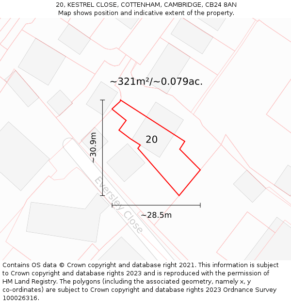 20, KESTREL CLOSE, COTTENHAM, CAMBRIDGE, CB24 8AN: Plot and title map