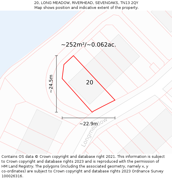 20, LONG MEADOW, RIVERHEAD, SEVENOAKS, TN13 2QY: Plot and title map