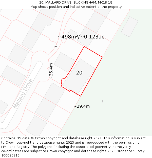 20, MALLARD DRIVE, BUCKINGHAM, MK18 1GJ: Plot and title map