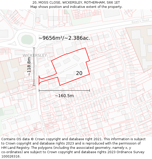 20, MOSS CLOSE, WICKERSLEY, ROTHERHAM, S66 1ET: Plot and title map