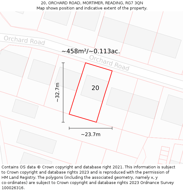 20, ORCHARD ROAD, MORTIMER, READING, RG7 3QN: Plot and title map
