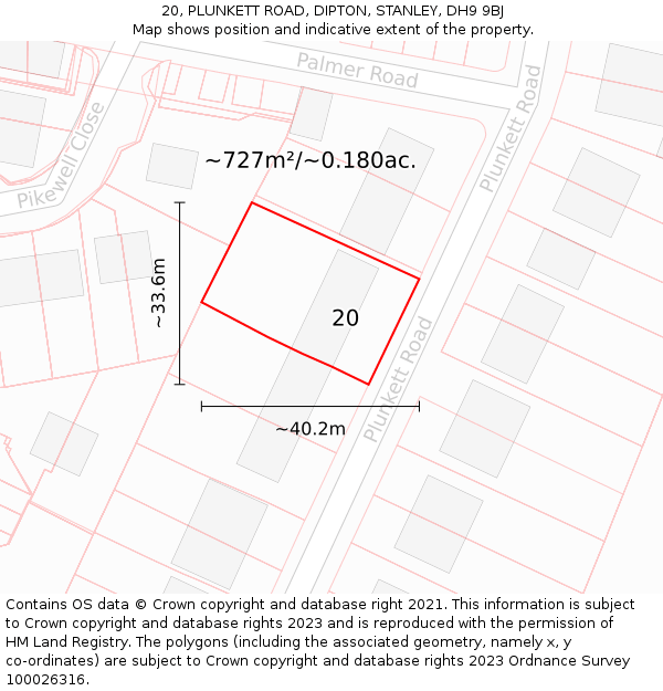 20, PLUNKETT ROAD, DIPTON, STANLEY, DH9 9BJ: Plot and title map