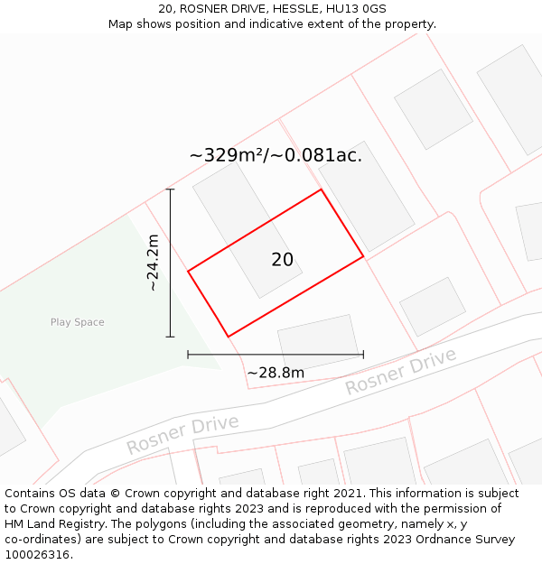 20, ROSNER DRIVE, HESSLE, HU13 0GS: Plot and title map