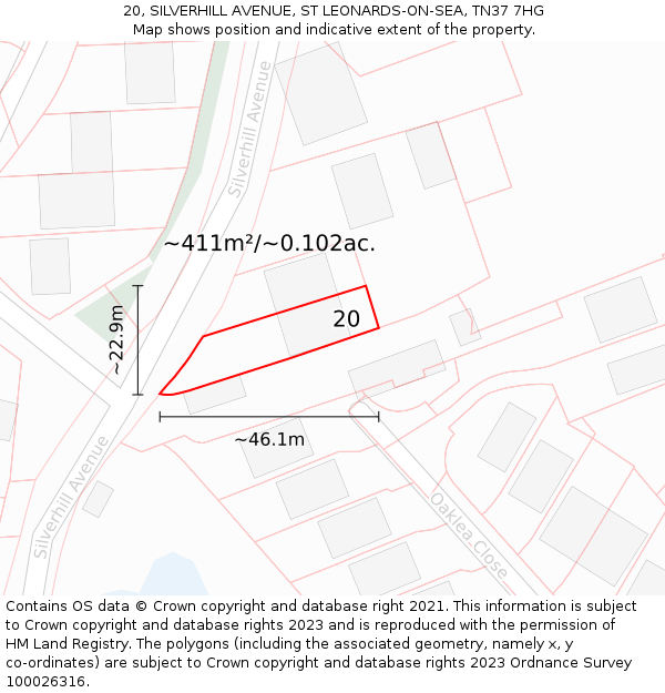 20, SILVERHILL AVENUE, ST LEONARDS-ON-SEA, TN37 7HG: Plot and title map