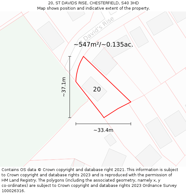 20, ST DAVIDS RISE, CHESTERFIELD, S40 3HD: Plot and title map