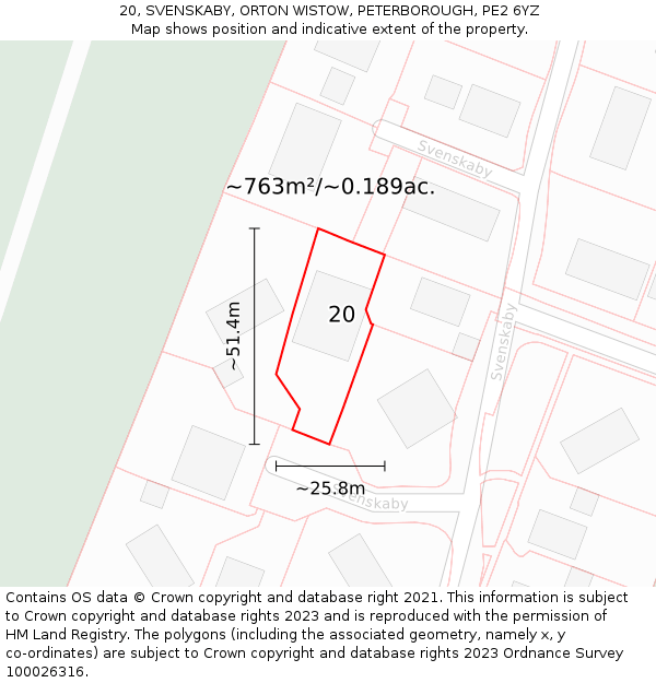 20, SVENSKABY, ORTON WISTOW, PETERBOROUGH, PE2 6YZ: Plot and title map