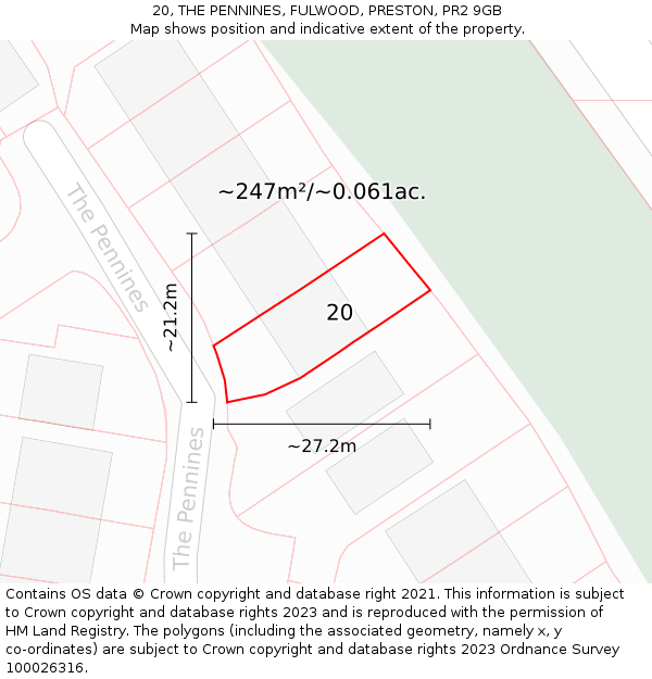20, THE PENNINES, FULWOOD, PRESTON, PR2 9GB: Plot and title map