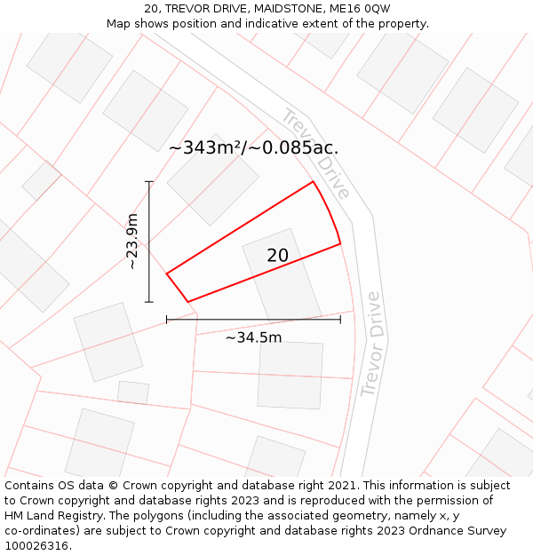 20, TREVOR DRIVE, MAIDSTONE, ME16 0QW: Plot and title map
