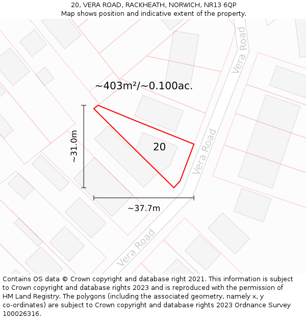 20, VERA ROAD, RACKHEATH, NORWICH, NR13 6QP: Plot and title map