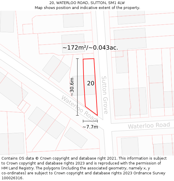 20, WATERLOO ROAD, SUTTON, SM1 4LW: Plot and title map
