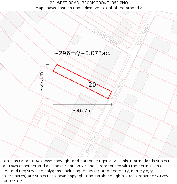 20, WEST ROAD, BROMSGROVE, B60 2NQ: Plot and title map