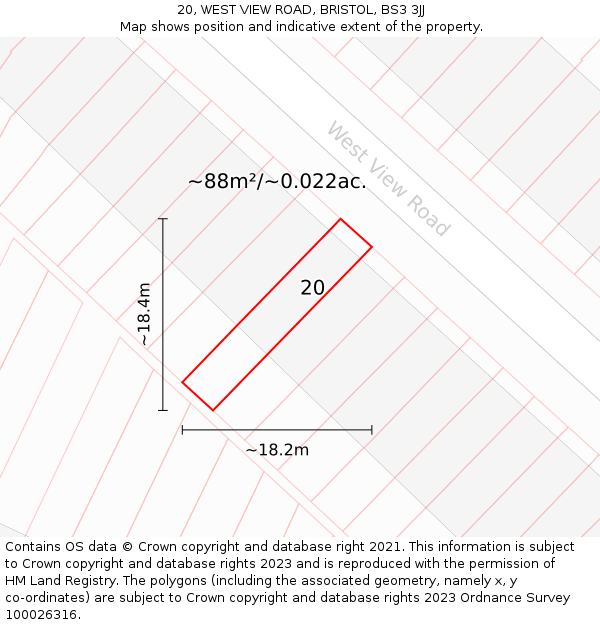 20, WEST VIEW ROAD, BRISTOL, BS3 3JJ: Plot and title map