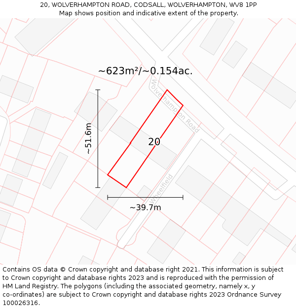 20, WOLVERHAMPTON ROAD, CODSALL, WOLVERHAMPTON, WV8 1PP: Plot and title map