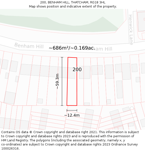 200, BENHAM HILL, THATCHAM, RG18 3HL: Plot and title map