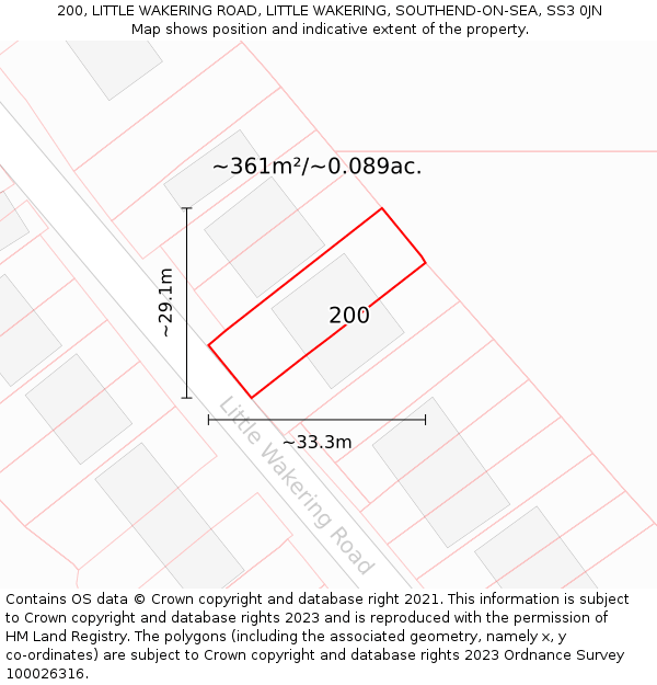 200, LITTLE WAKERING ROAD, LITTLE WAKERING, SOUTHEND-ON-SEA, SS3 0JN: Plot and title map