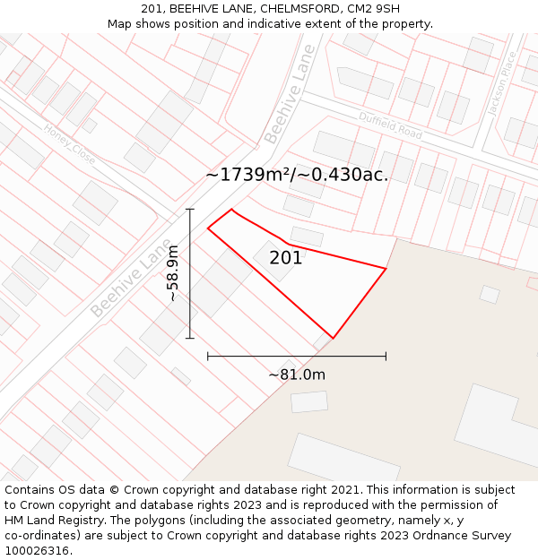 201, BEEHIVE LANE, CHELMSFORD, CM2 9SH: Plot and title map