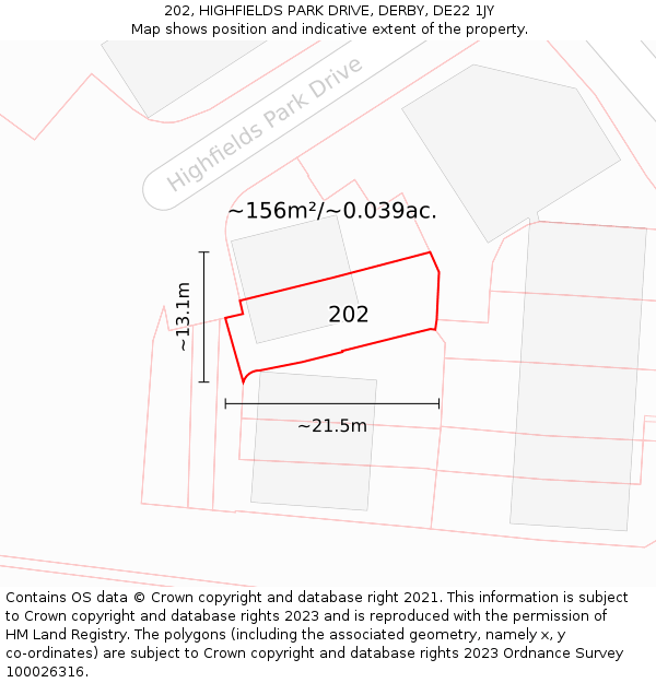 202, HIGHFIELDS PARK DRIVE, DERBY, DE22 1JY: Plot and title map