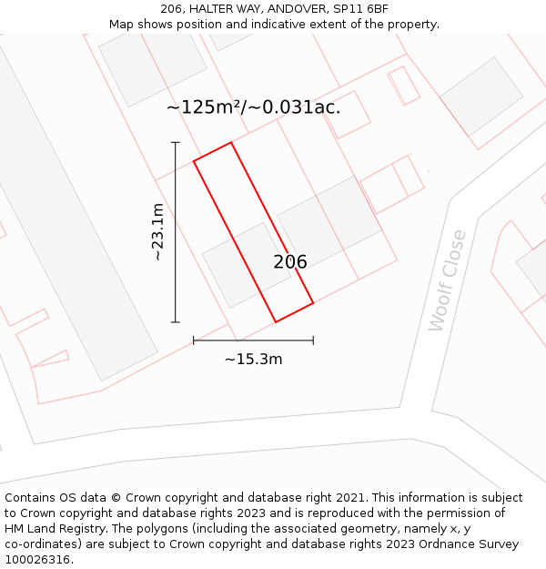 206, HALTER WAY, ANDOVER, SP11 6BF: Plot and title map